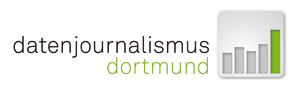 Schrift Datenjournalismus Dortmund mit Logo Säulendiagramm